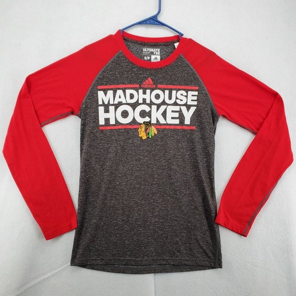 CHICAGO BLACKHAWKS Shirt Men’s Long Sleeve Crew Neck Tee Gray Small - Picture 2 of 12